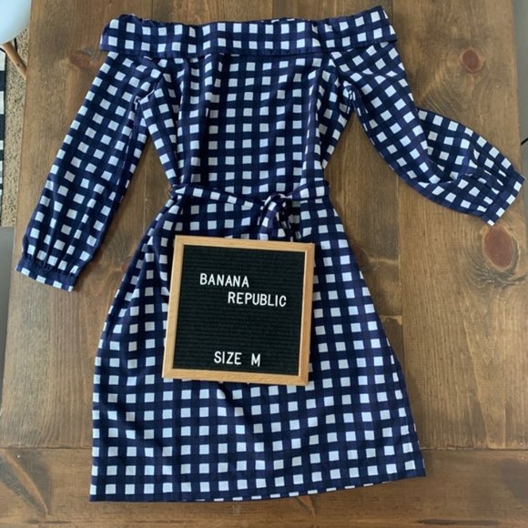 sale!Banana Republic Off Shoulder Gingham Dress - Picture 1 of 8